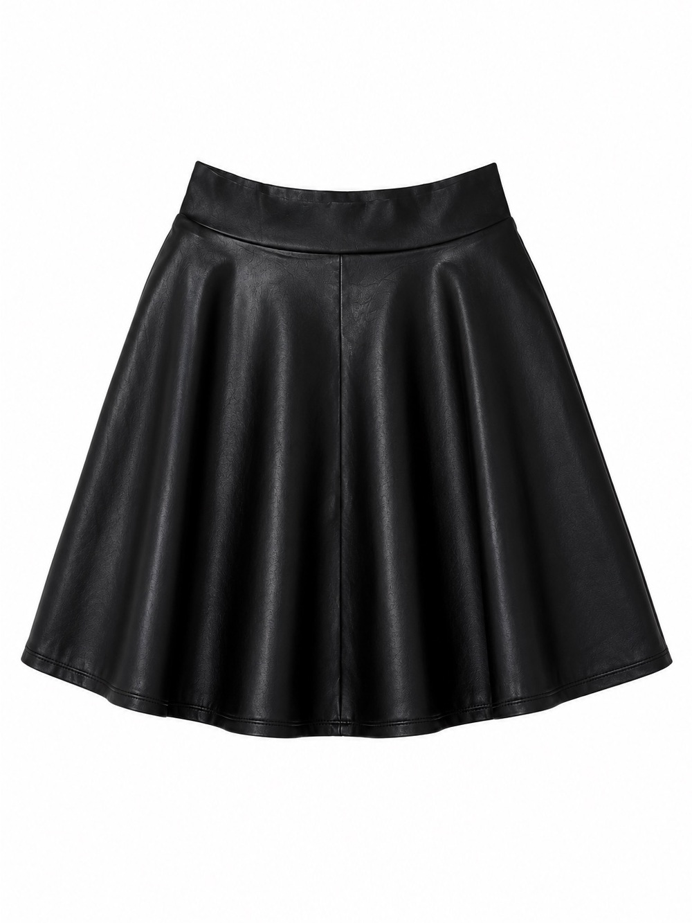 Black Faux Leather Flared Skirt